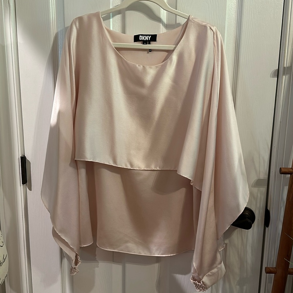 DKNY Women’s Blouse with Split Sleeves and Cape Effect Detail in Pink, Size XXL